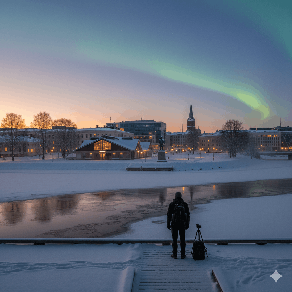 Finnland Schnee grüne Polarlichter Oulu, Finnland Reisetipps